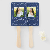 Blue Hand Drawn Doodle Style Graduation 2 Photo Fächer (Vorne und Hinten)