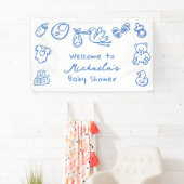 Blue Hand Drawn Doodle Whimsical Baby Dusche Banner (Insitu)