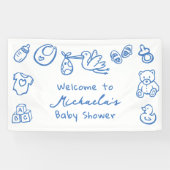 Blue Hand Drawn Doodle Whimsical Baby Dusche Banner (Horizontal)