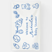 Blue Hand Drawn Doodle Whimsical Baby Dusche Banner (Vertikal)