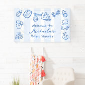 Blue Hand Drawn Doodle Whimsical Baby Dusche Banner (Insitu)