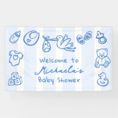 Blue Hand Drawn Doodle Whimsical Baby Dusche Banner (Horizontal)