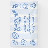 Blue Hand Drawn Doodle Whimsical Baby Dusche Banner (Vertikal)