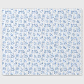 Blue Hand Drawn Doodle Whimsical Baby Dusche Geschenkpapier (Flach)
