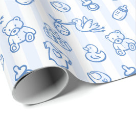 Blue Hand Drawn Doodle Whimsical Baby Dusche Geschenkpapier