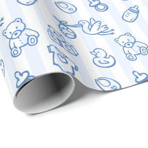 Blue Hand Drawn Doodle Whimsical Baby Dusche Geschenkpapier