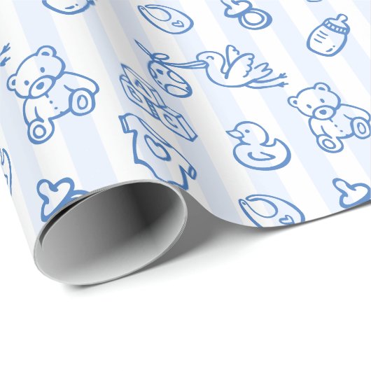 Blue Hand Drawn Doodle Whimsical Baby Dusche Geschenkpapier (Rolleneckpunkt)