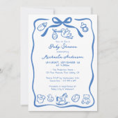 Blue Hand Drawn Doodle Whimsical Boy Baby Dusche Einladung (Vorderseite)