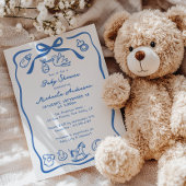 Blue Hand Drawn Doodle Whimsical Boy Baby Dusche Einladung