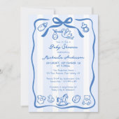 Blue Hand Drawn Doodle Whimsical Boy Baby Dusche Einladung (Vorderseite)