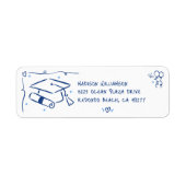 Blue Hand Drawn Doodles Graduate Cap White Address (Vorne)
