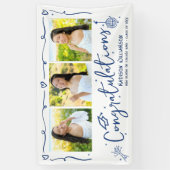 Blue Hand Drawn Doodles Graduation 3 Photo White Banner (Vertikal)