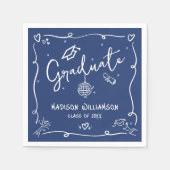 Blue Hand Drawn Doodles Style Graduation Fun Retro Serviette (Vorderseite)