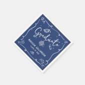 Blue Hand Drawn Doodles Style Graduation Fun Retro Serviette (Ecke)