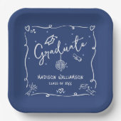 Blue Hand Drawn Doodles Style Graduation Quirky Pappteller (Vorderseite)