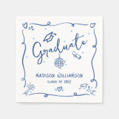 Blue Hand Drawn Doodles White Graduation Fun Retro Serviette (Vorderseite)