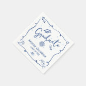 Blue Hand Drawn Doodles White Graduation Fun Retro Serviette (Ecke)
