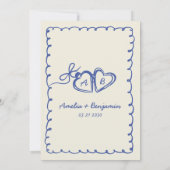 Blue hand drawn heart Whimsical Wedding  Invitati Einladung (Rückseite)