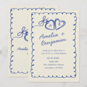 Blue hand drawn heart Whimsical Wedding  Invitati Einladung (Vorne/Hinten)