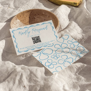 Blue Hand Drawn QR Code Hochzeit RSVP Karte