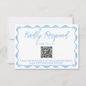Blue Hand Drawn QR Code Hochzeit RSVP Karte (Vorderseite)