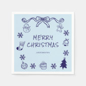 Blue Hand Drawn Scribble Weihnachten Serviette (Vorderseite)