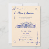 Blue Hand Drawn Sketch Venue Wedding Einladung (Vorderseite)