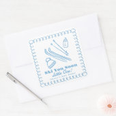 Blue Hand-Drawn Ski You Soon Boy Baby Shower Quadratischer Aufkleber (Umschlag)
