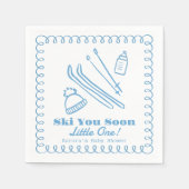 Blue Hand-Drawn Ski You Soon Boy Baby Shower Serviette (Vorderseite)