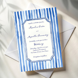 Blue hand drawn vintage stripes wedding einladung