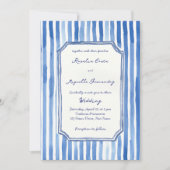 Blue hand drawn vintage stripes wedding einladung (Vorderseite)