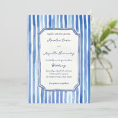 Blue hand drawn vintage stripes wedding einladung (Stehend Vorderseite)