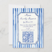 Blue hand drawn vintage stripes wedding RSVP karte (Vorderseite)