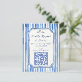 Blue hand drawn vintage stripes wedding RSVP karte (Stehend Vorderseite)