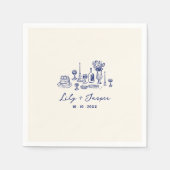 Blue Hand Drawn Wedding Serviette (Vorderseite)