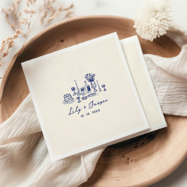 Blue Hand Drawn Wedding Serviette