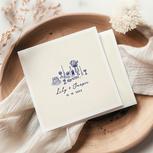 Blue Hand Drawn Wedding Serviette