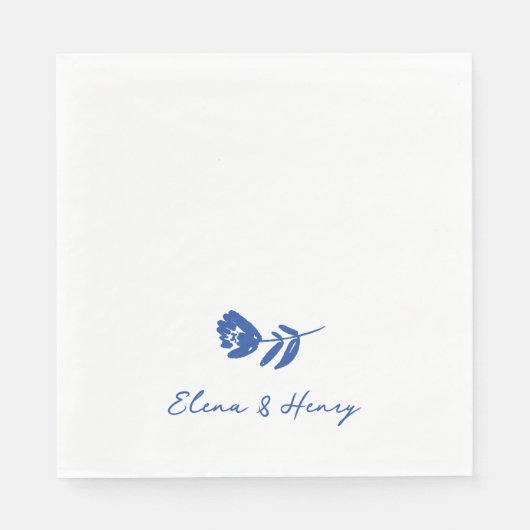 Blue Hand Drawn Whimsical Flower Wedding Serviette (Vorderseite)