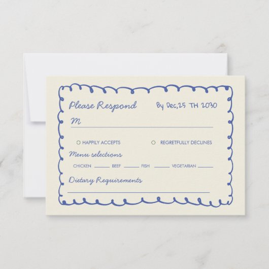 Blue hand drawn Whimsical Wedding  RSVP Karte (Vorderseite)
