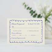 Blue hand drawn Whimsical Wedding  RSVP Karte (Stehend Vorderseite)