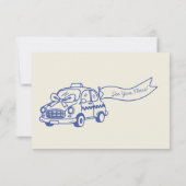 Blue hand drawn Whimsical Wedding  RSVP Karte (Rückseite)