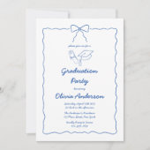 Blue Hand Gezeichnet Bow Wavy Foto Graduation Part Einladung (Vorderseite)
