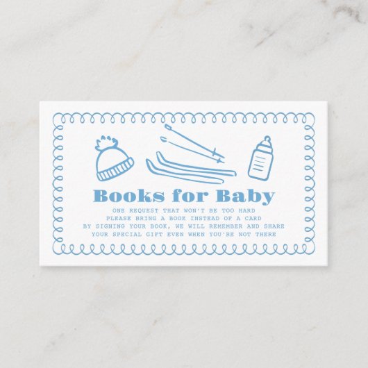 Blue Hand Gezeichnet Ski Baby Book Anfrage Begleitkarte (Vorderseite)