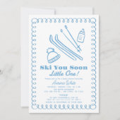 Blue Hand Gezeichnet Ski Boy Babydusche Einladung (Vorderseite)