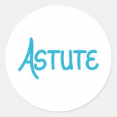 Blue hand lettered complimentary word Astute Runder Aufkleber (Vorderseite)