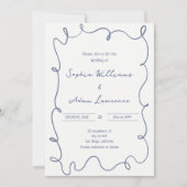 Blue  Hand Written Pinstripes Whimsical Wedding Einladung (Vorderseite)