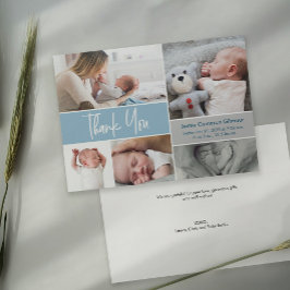 Blue Handschrift Foto Collage Baby Shower Dankeskarte