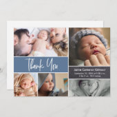 Blue Handschrift Foto Collage Baby Shower Dankeskarte (Vorne/Hinten)