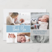 Blue Handschrift Foto Collage Baby Shower Dankeskarte (Vorderseite)
