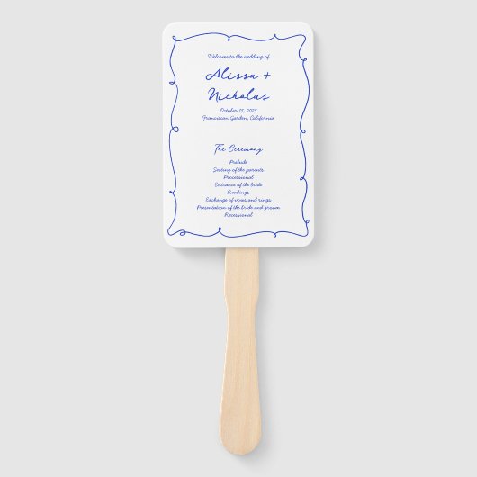 Blue Handwriting & Hand Drawn Wedding Program Fächer (Vorderseite)